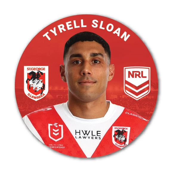 St George Illawarra Dragons Tyrell Sloan 2024 Player 58mm Button Badge