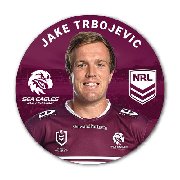 Manly Sea Eagles Jake Trbojevic 2024 Player 58mm Button Badge