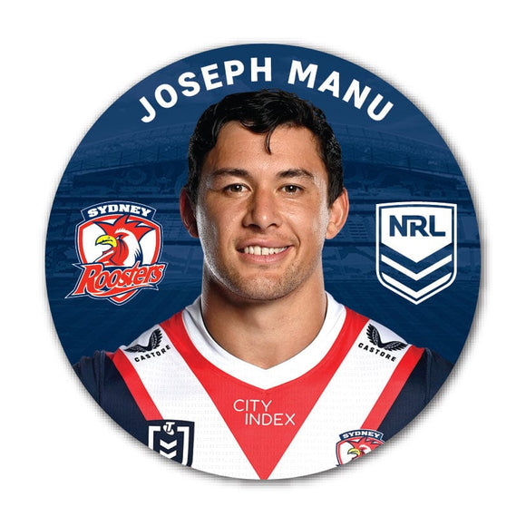 Sydney Roosters Joseph Manu 2024 Player 58mm Button Badge