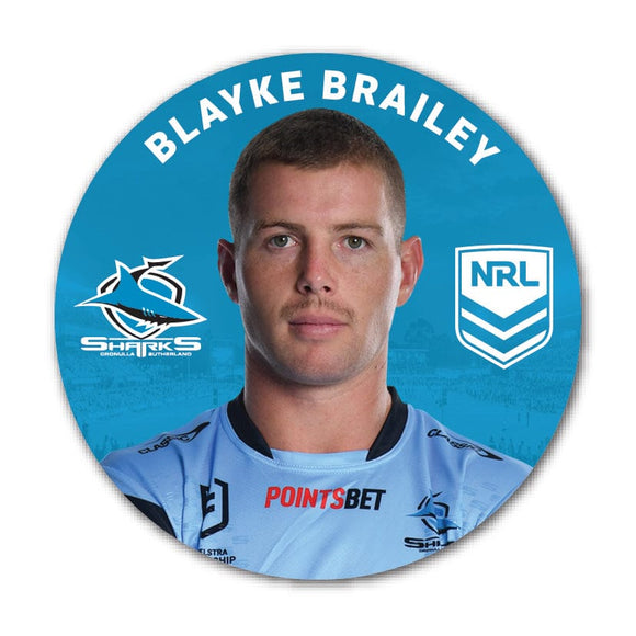 Sharks Blayke Brailey 2024 Player 58mm Button Badge
