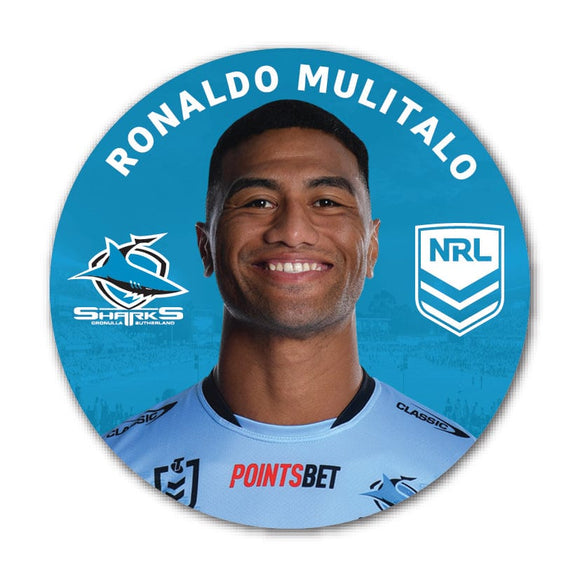 Sharks Ronaldo Mulitalo 2024 Player 58mm Button Badge