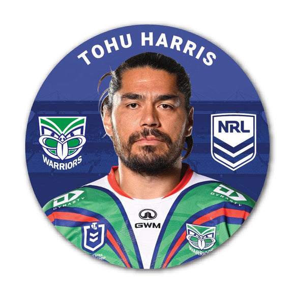 New Zealand Warriors Tohu Harris 2024 Player 58mm Button Badge