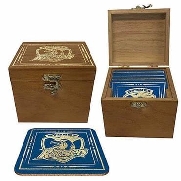 Sydney Roosters Set of 4 Coasters in Wooden Box