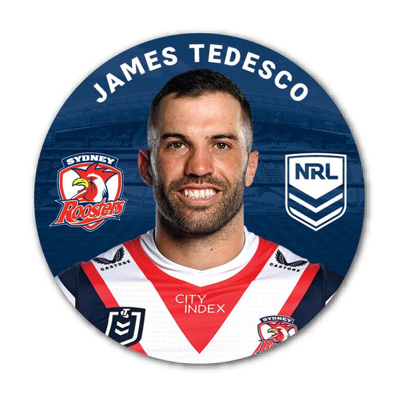 Sydney Roosters James Tedesco 2024 Player 58mm Button Badge