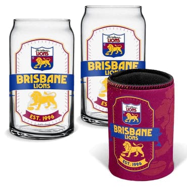 BRISBANE LIONS CAN GLASSES & CAN COOLER