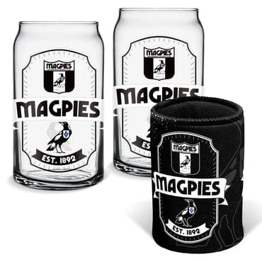 COLLINGWOOD MAGPIES CAN GLASSES & CAN COOLER