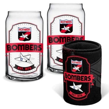 ESSENDON BOMBERS CAN GLASSES & CAN COOLER