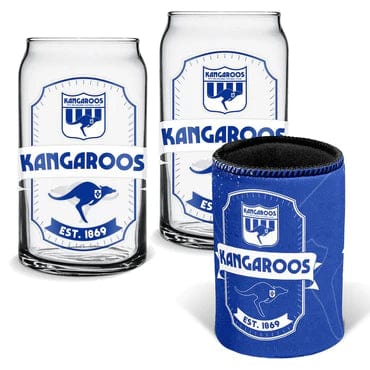 NORTH MELBOURNE KANGAROOS CAN GLASSES & CAN COOLER