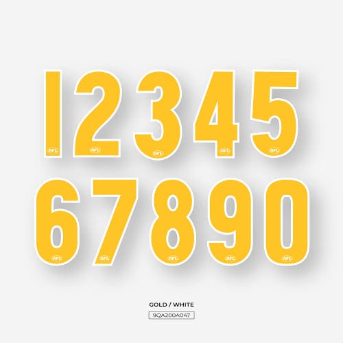 AFL Heat Press Number Adults 250mm Gold with White Keyline