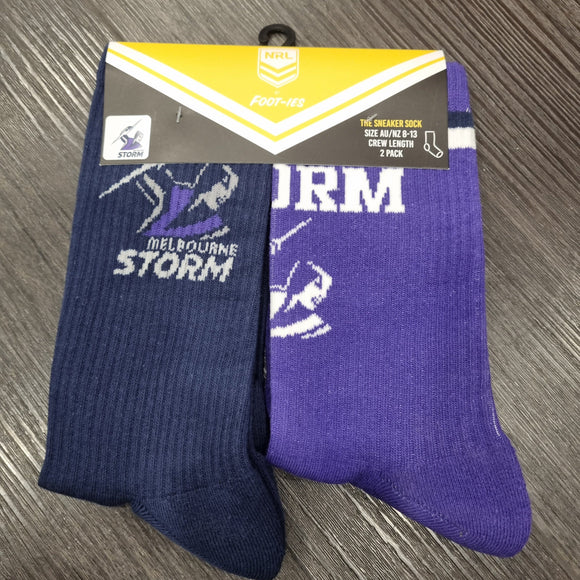 Melbourne Storm Logo Twin Pack Sneaker Footies Mens Socks