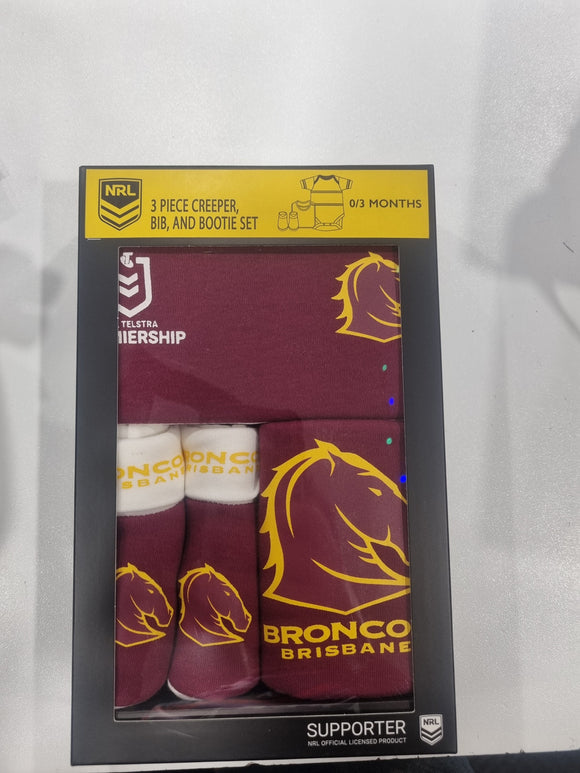 Brisbane Broncos 2022 NRL Romper, Bib and Bootie Set, 7KRN1SQ3_BB