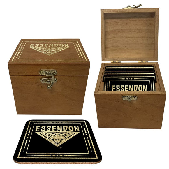 Essendon Bombers Set of 4 Coaster in Wooden Box