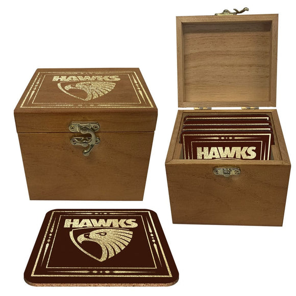 Hawthorn Hawks Set of 4 Coaster in Wooden Box