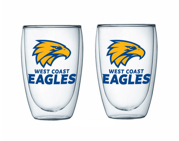 West Coast Eagles Double Wall Glass Twin Pack