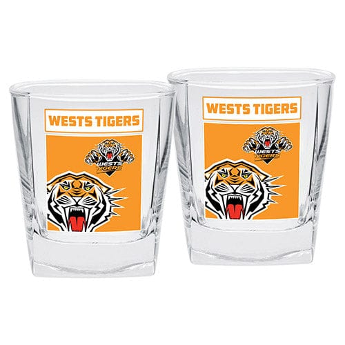 West Tigers Printed Spirit Glass Twin Pack