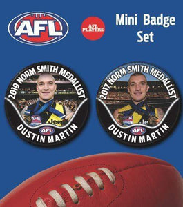 Dustin Martin Norm Smith Mini Badge Set Featuring Both 2017 and 2019 Badges