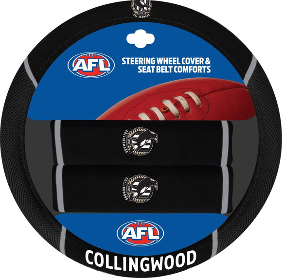 Footy Plus More car accessories Collingwood Magpies Steering Wheel Cover And Seatbelt Comforts