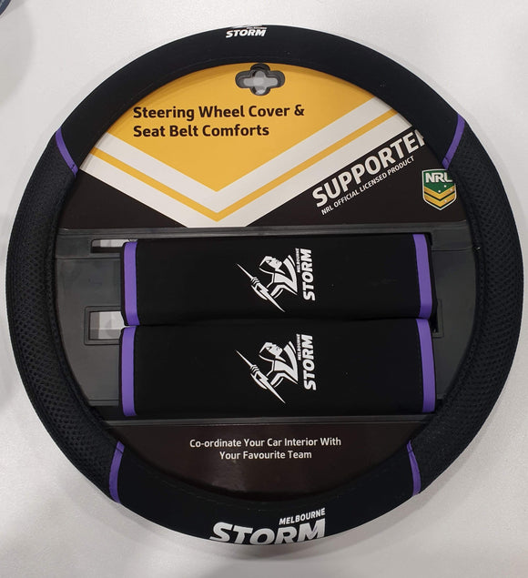 Melbourne Storm Steering Wheel Cover and Seatbelt Comforts