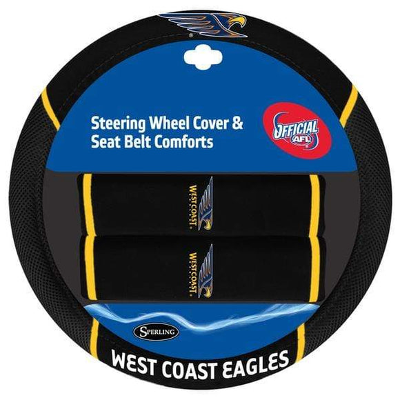 West Coast Eagles Steering Wheel Cover and Seat Belt Comforters