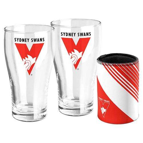 Sydney Swans Set of 2 Pint Glasses and Can Cooler