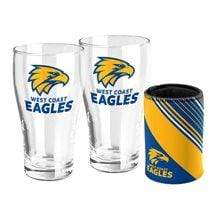 West Coast Eagles Set of 2 Pint Glasses and Can Cooler