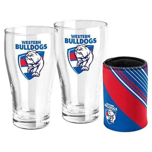 Western Bulldogs Set of 2 Pint Glasses and Can Cooler